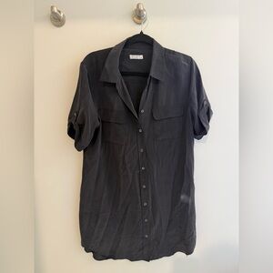 Equipment Black Button Down Silk Shirt Dress